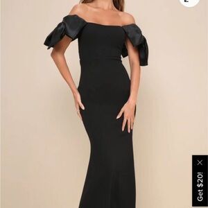 Lulu's Black Asymmetrical Off-Shoulder Gown